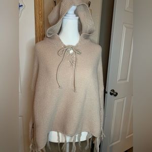 Khaki tassel trim drawstring hooded sweater NWT